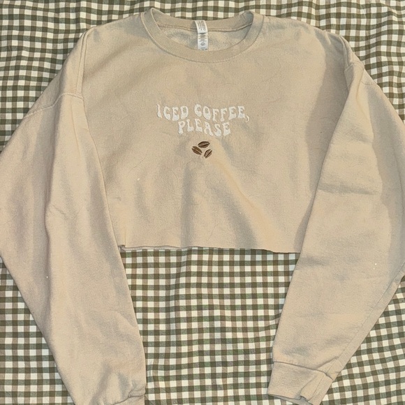 Tops - Beige Cropped Sweatshirt “Iced coffee, please”